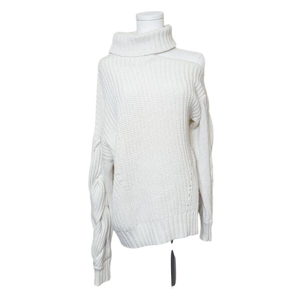 Jonathan Simkhai Aubrey Cable Knit Cold‑Shoulder Sweater Ivory Cream Turtleneck - Picture 5 of 15